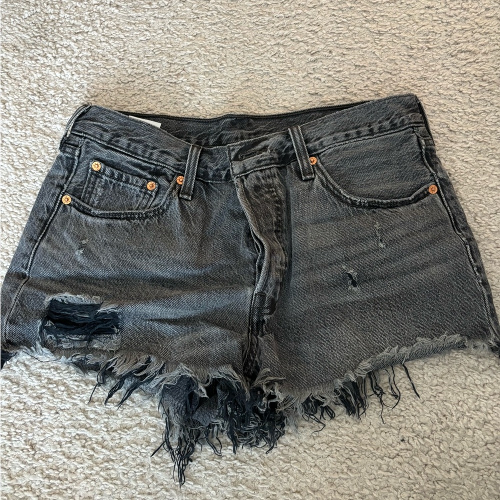 Levi’s Distressed Black Denim Shorts
